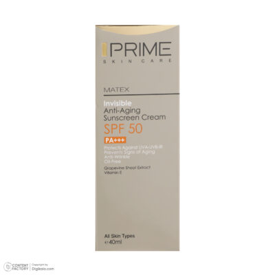 کرم ضد آفتاب و ضد چروک بی رنگ پرایم مدل Matex Colorless SPF50 مناسب انواع پوست حجم 40 میلی لیتر